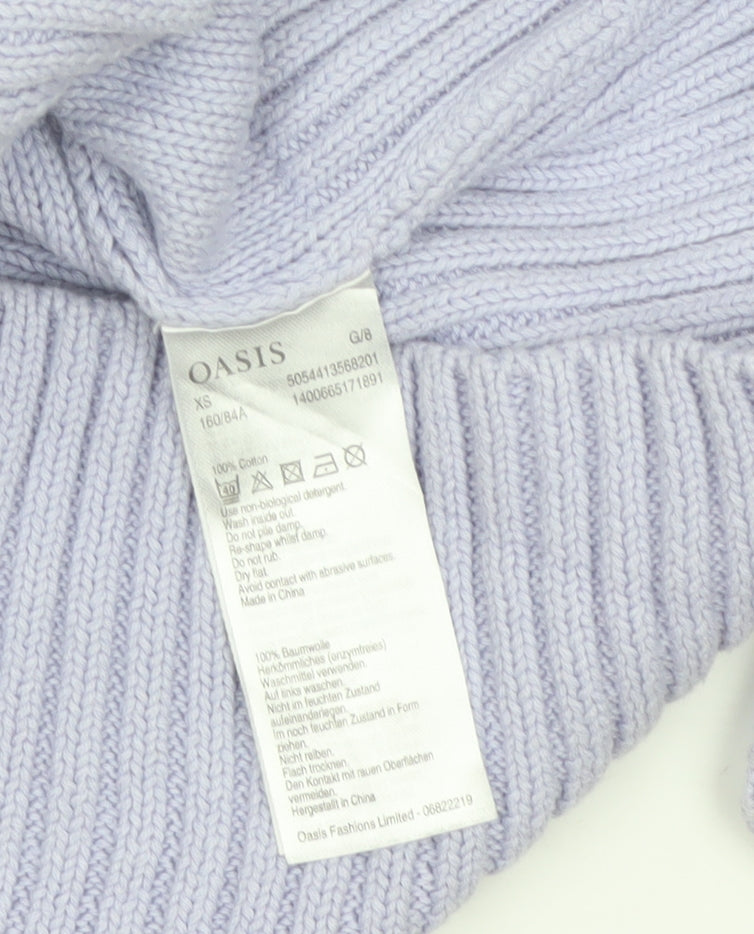 Oasis Women Purple XS Cable Knit Cotton Crew Neck Pullover Jumper