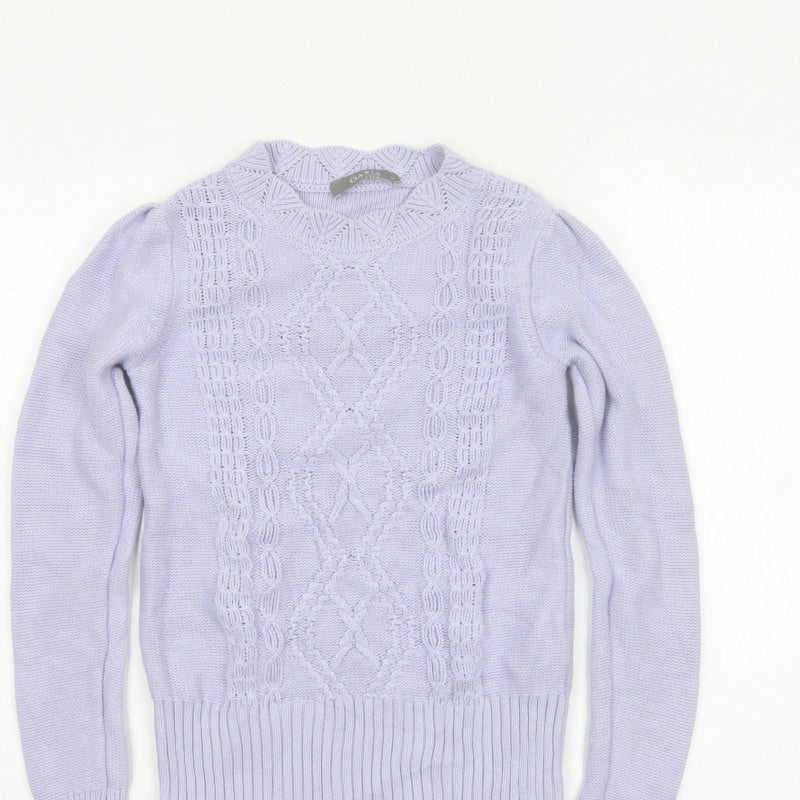 Oasis Women Purple XS Cable Knit Cotton Crew Neck Pullover Jumper