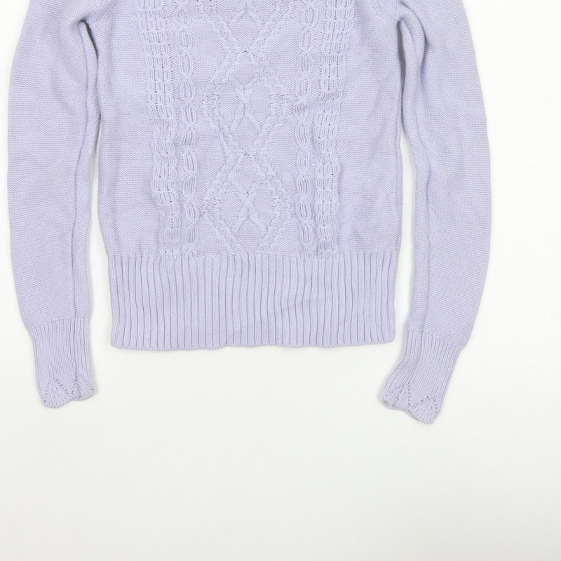 Oasis Women Purple XS Cable Knit Cotton Crew Neck Pullover Jumper