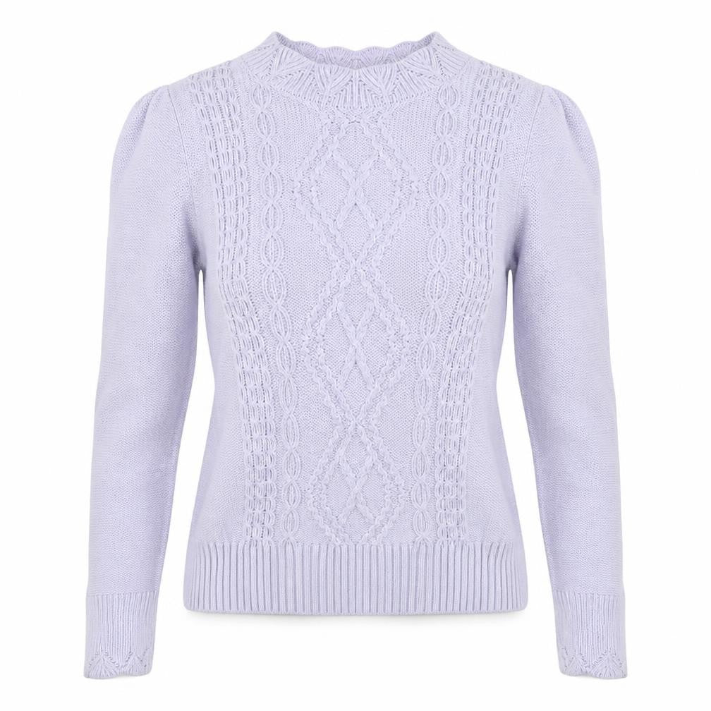 Oasis Women Purple XS Cable Knit Cotton Crew Neck Pullover Jumper