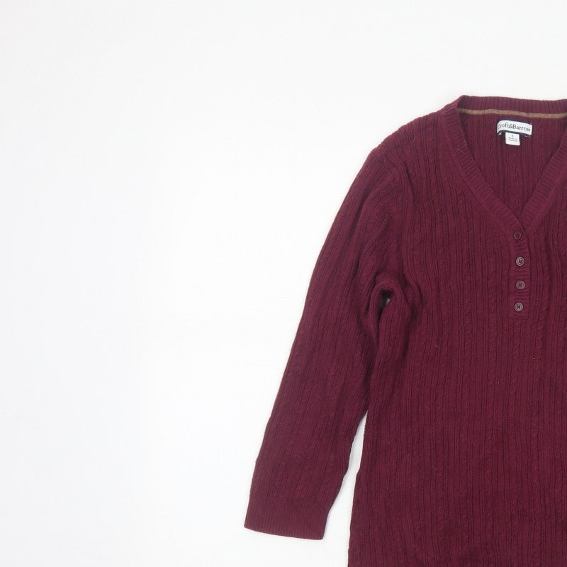 Croft & Barrow Women Red Small Cable Knit V-Neck Henley Tunic Jumper