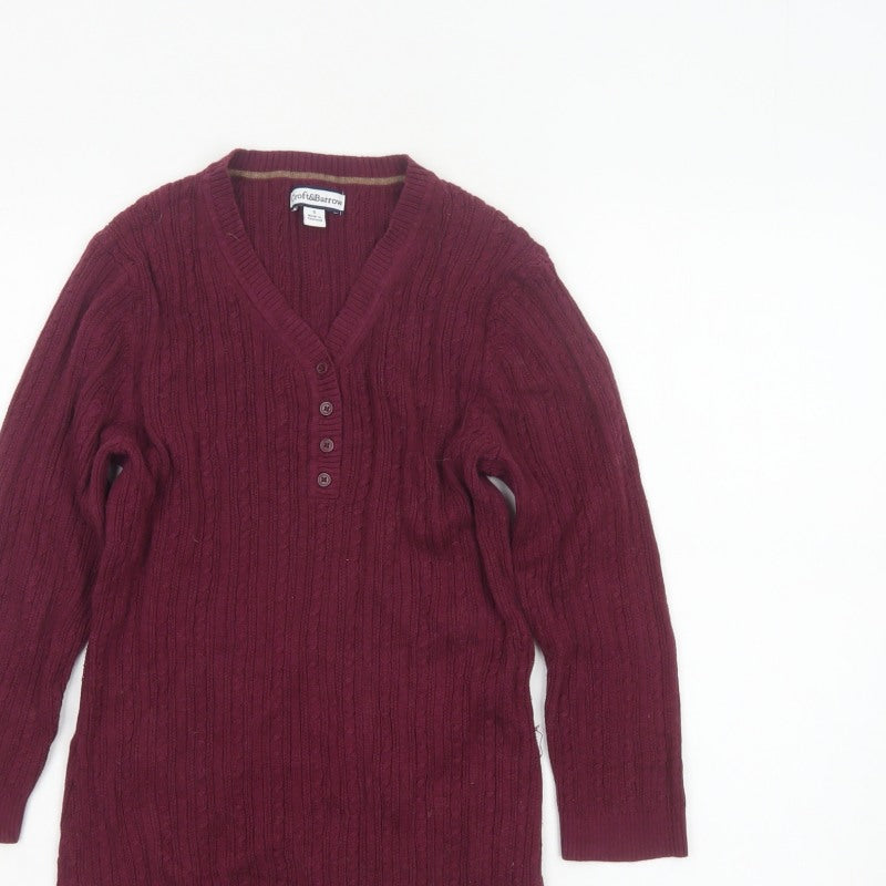 Croft & Barrow Women Red Small Cable Knit V-Neck Henley Tunic Jumper