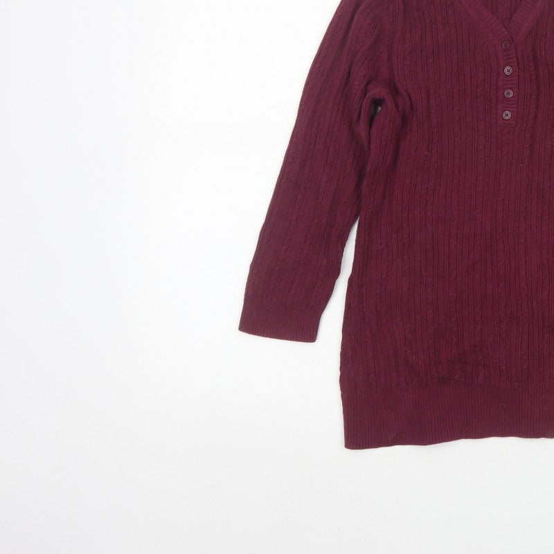 Croft & Barrow Women Red Small Cable Knit V-Neck Henley Tunic Jumper