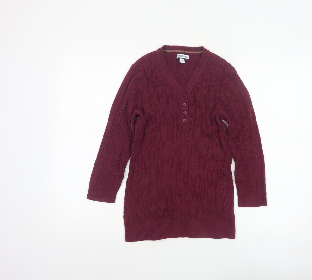 Croft & Barrow Women Red Small Cable Knit V-Neck Henley Tunic Jumper