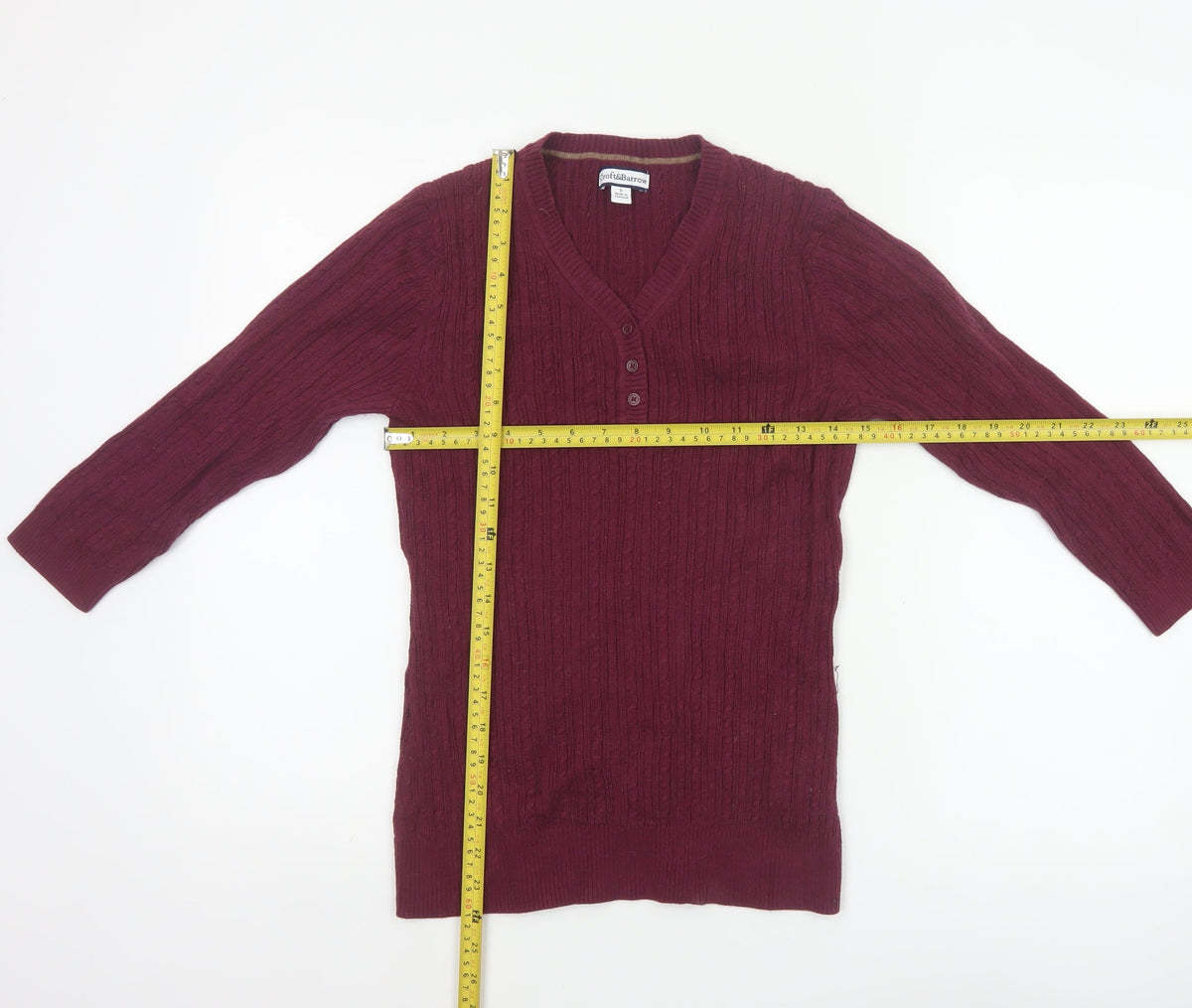 Croft & Barrow Women Red Small Cable Knit V-Neck Henley Tunic Jumper