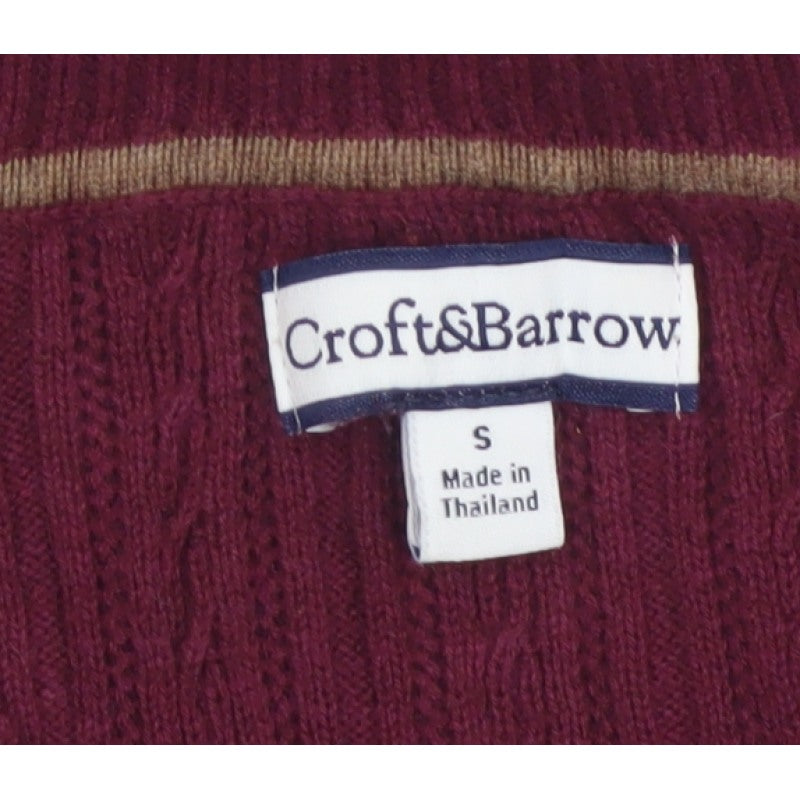 Croft & Barrow Women Red Small Cable Knit V-Neck Henley Tunic Jumper