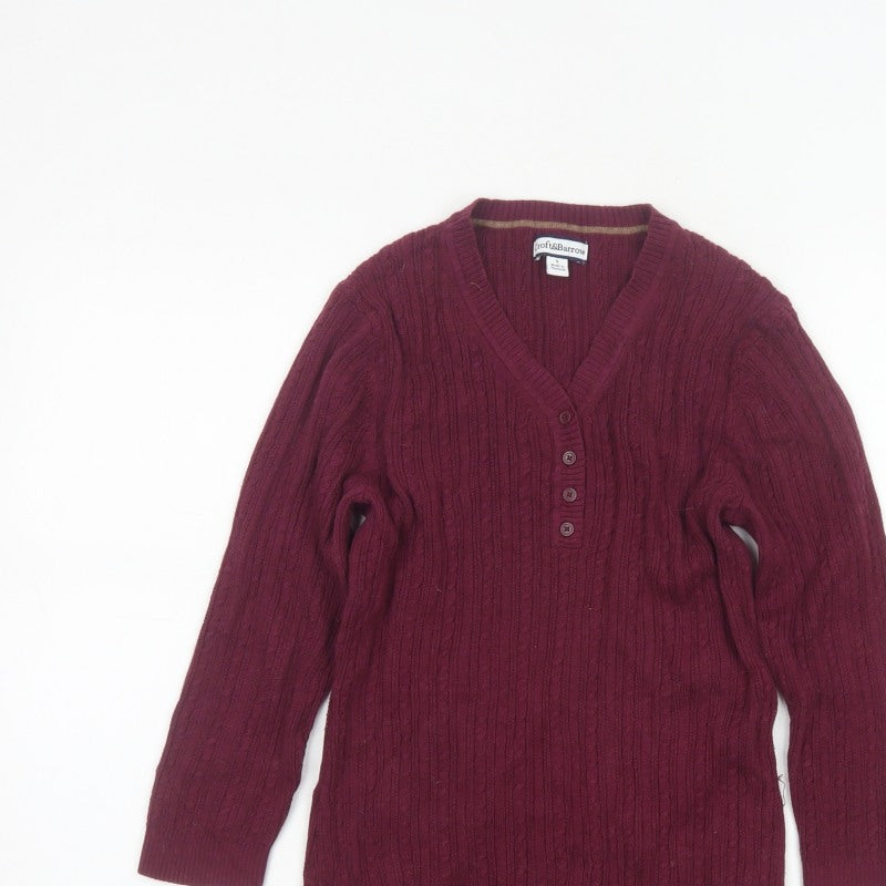 Croft & Barrow Women Red Small Cable Knit V-Neck Henley Tunic Jumper