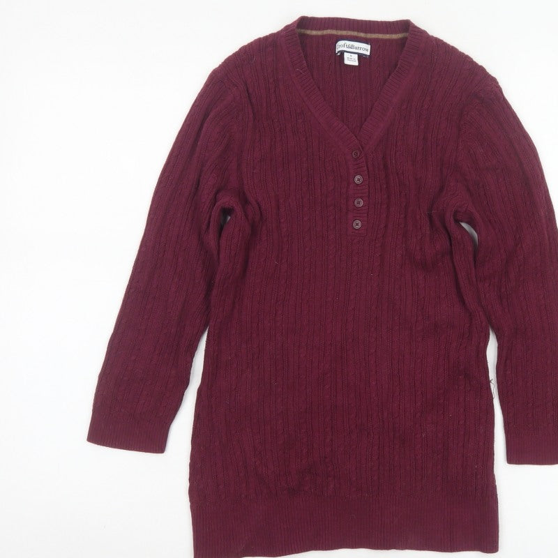 Croft & Barrow Women Red Small Cable Knit V-Neck Henley Tunic Jumper