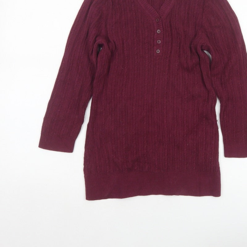 Croft & Barrow Women Red Small Cable Knit V-Neck Henley Tunic Jumper