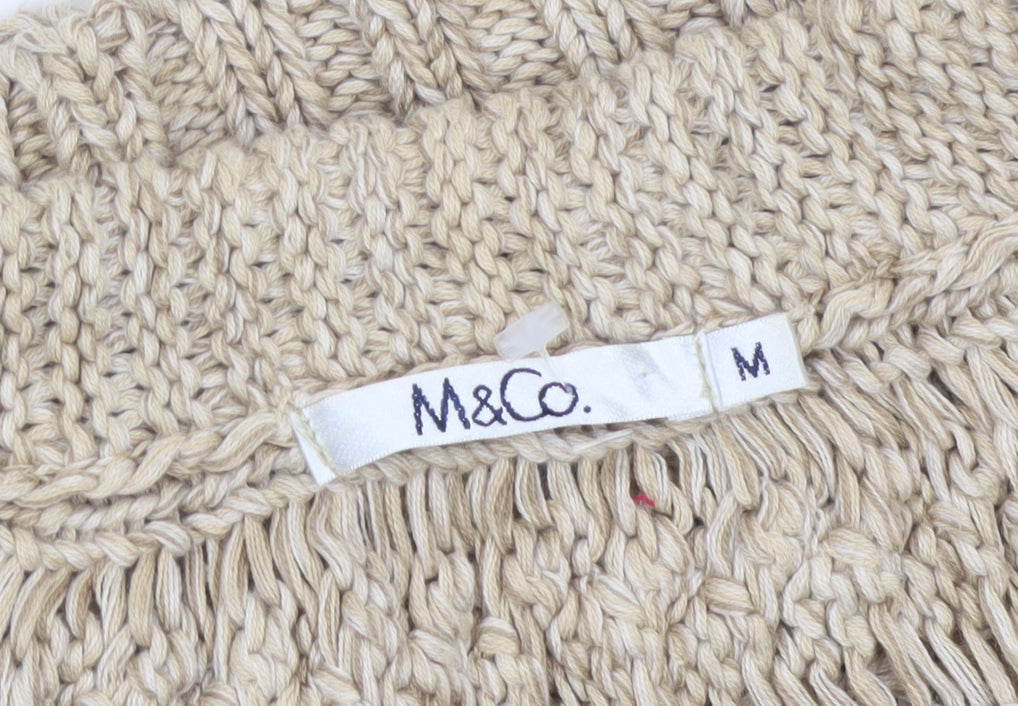 M&Co Women Beige M Chunky Cable Knit Short Sleeve Button Cardigan