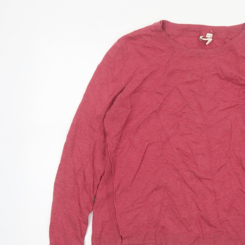 White Stuff Women Pink Size 12 Crew Neck Long Sleeve Knit Jumper
