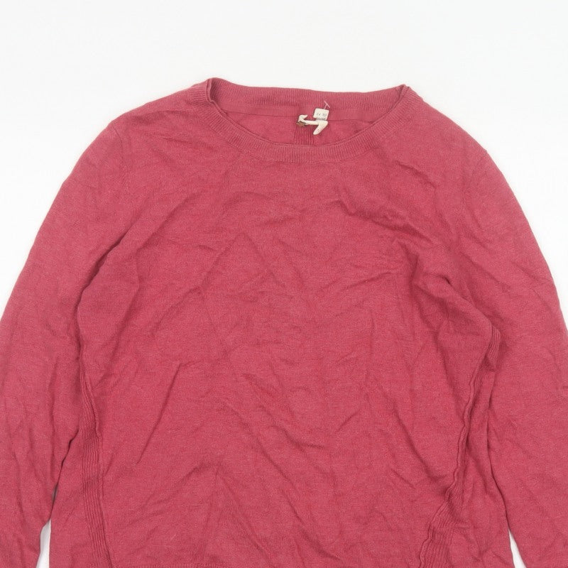 White Stuff Women Pink Size 12 Crew Neck Long Sleeve Knit Jumper