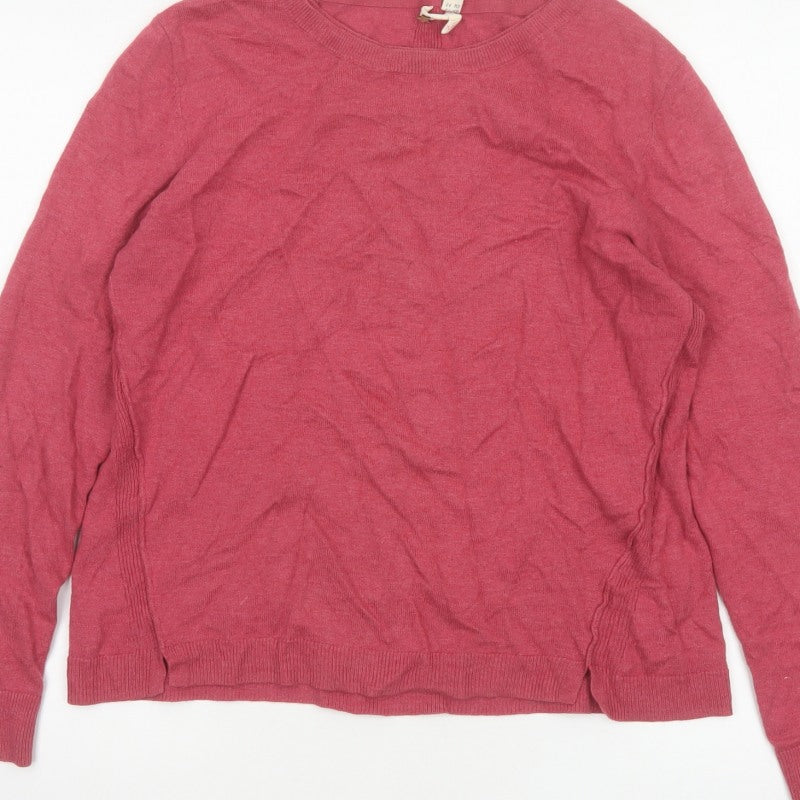 White Stuff Women Pink Size 12 Crew Neck Long Sleeve Knit Jumper