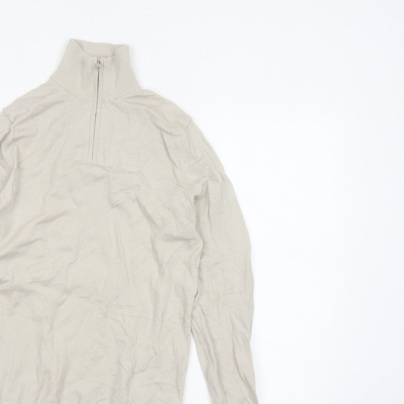 Autograph Men Ivory S Merino Wool 1/4 Zip High Neck Jumper