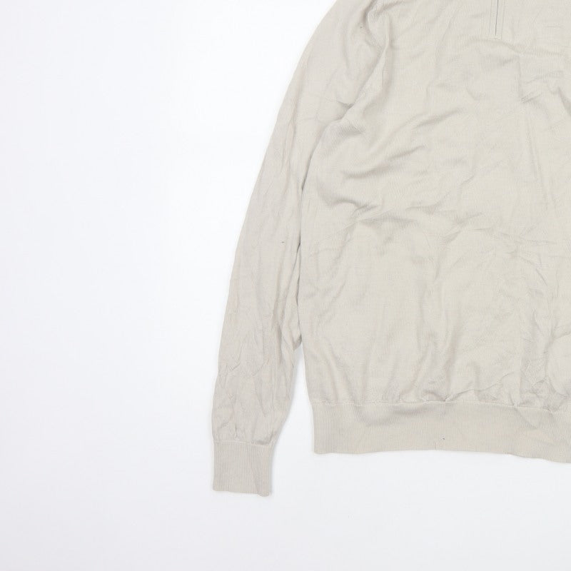 Autograph Men Ivory S Merino Wool 1/4 Zip High Neck Jumper