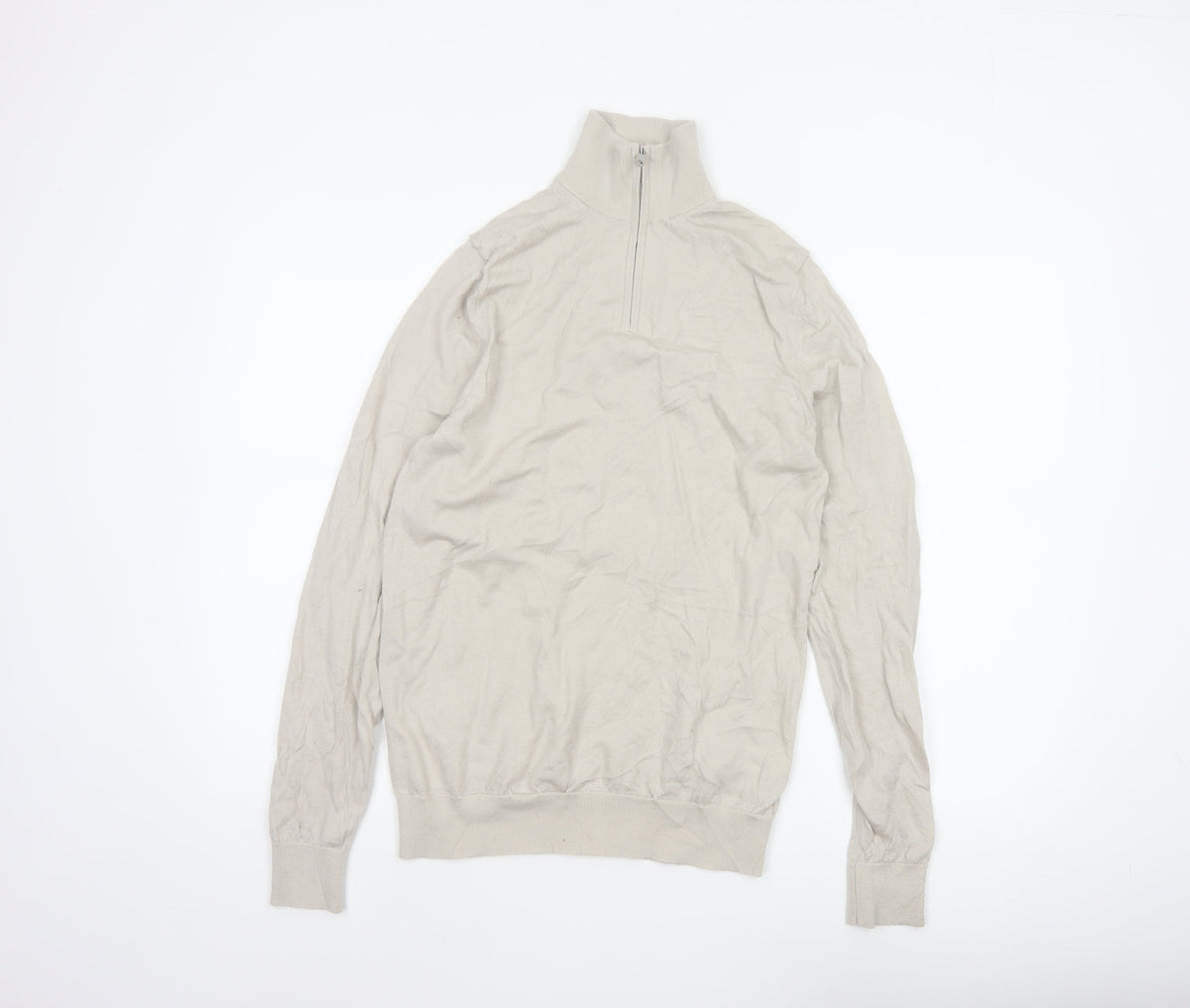 Autograph Men Ivory S Merino Wool 1/4 Zip High Neck Jumper