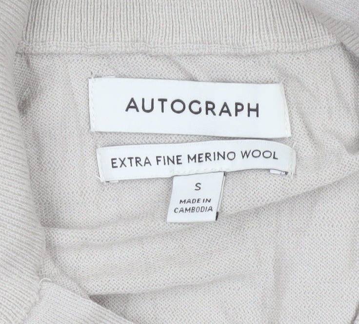 Autograph Men Ivory S Merino Wool 1/4 Zip High Neck Jumper
