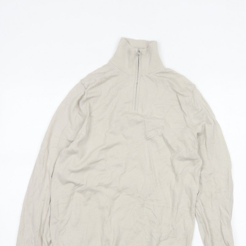 Autograph Men Ivory S Merino Wool 1/4 Zip High Neck Jumper