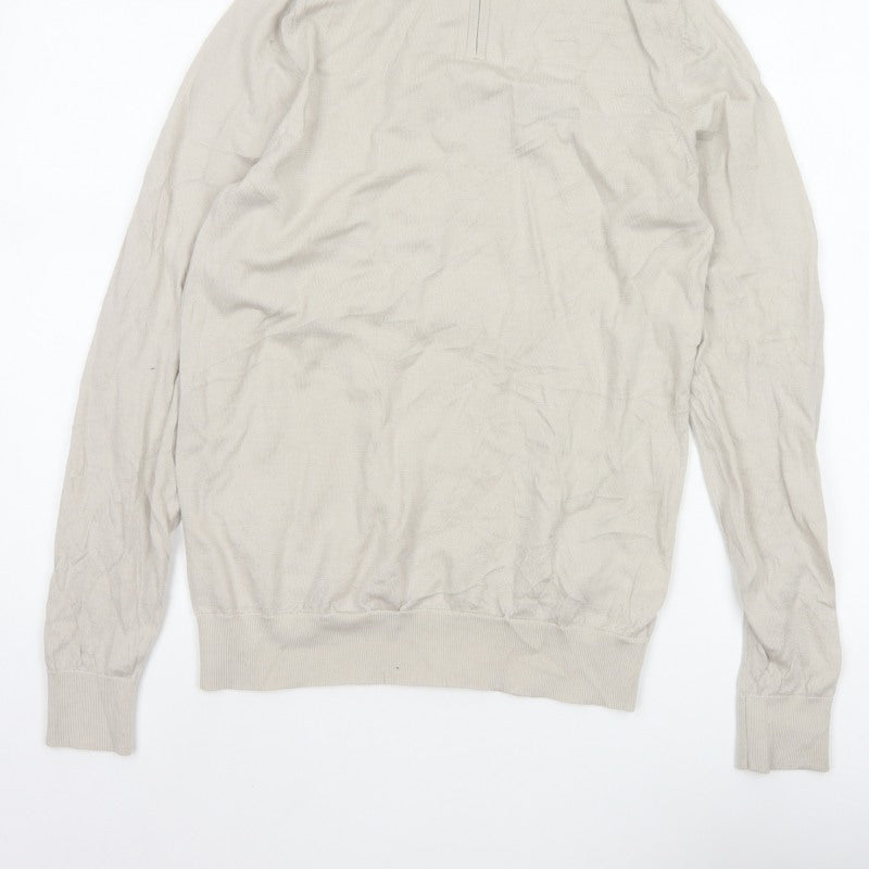 Autograph Men Ivory S Merino Wool 1/4 Zip High Neck Jumper