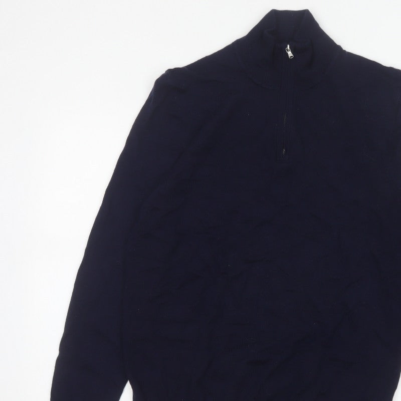 John Lewis & Partners Men's Blue L Merino Wool 1/4 Zip Jumper