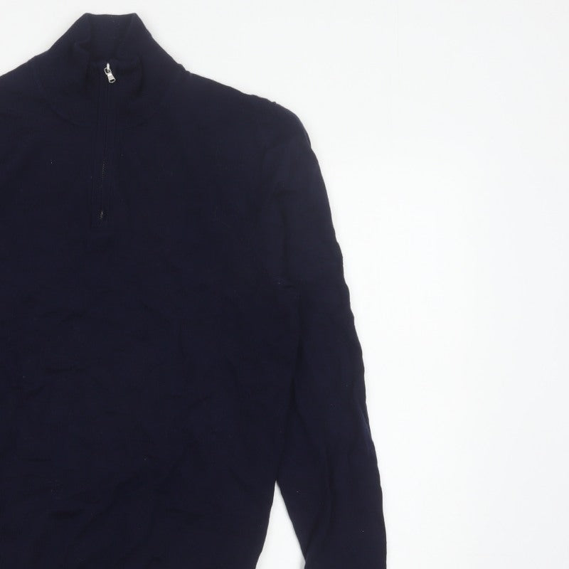 John Lewis & Partners Men's Blue L Merino Wool 1/4 Zip Jumper