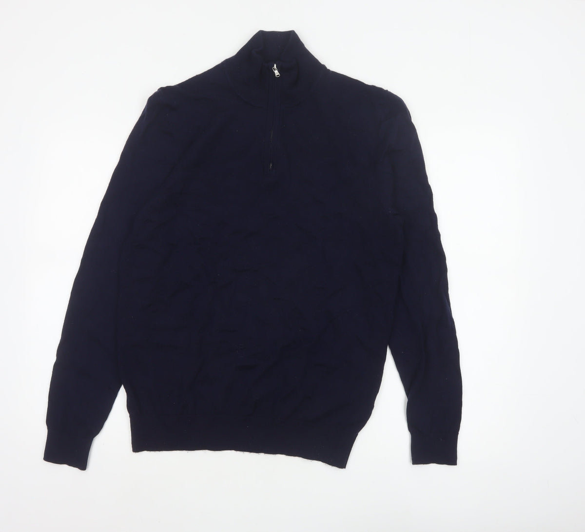 John Lewis & Partners Men's Blue L Merino Wool 1/4 Zip Jumper
