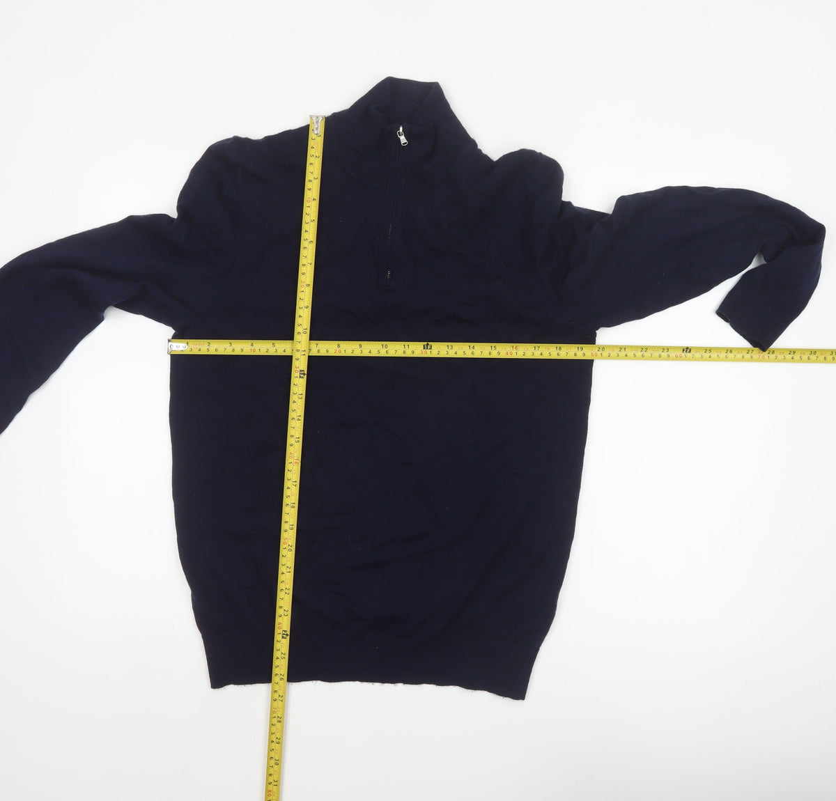 John Lewis & Partners Men's Blue L Merino Wool 1/4 Zip Jumper