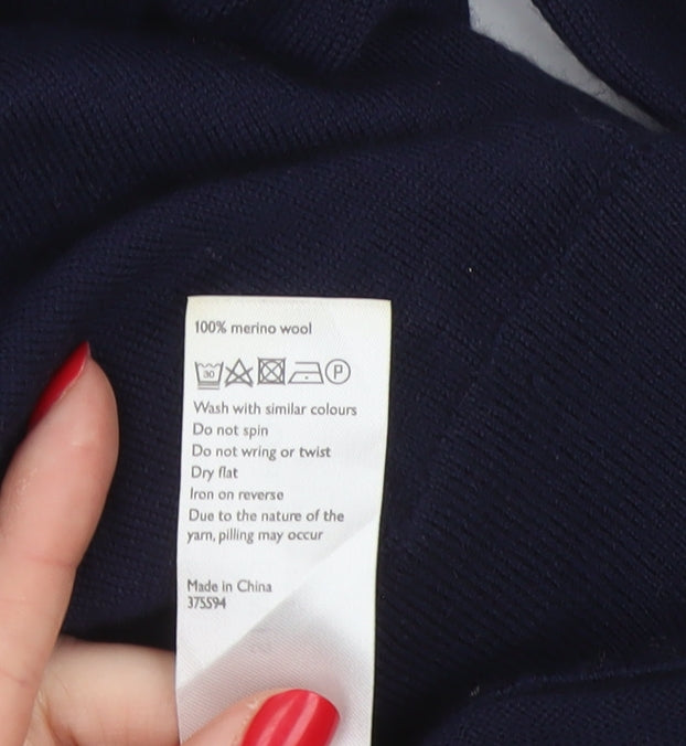 John Lewis & Partners Men's Blue L Merino Wool 1/4 Zip Jumper