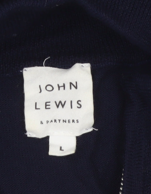 John Lewis & Partners Men's Blue L Merino Wool 1/4 Zip Jumper