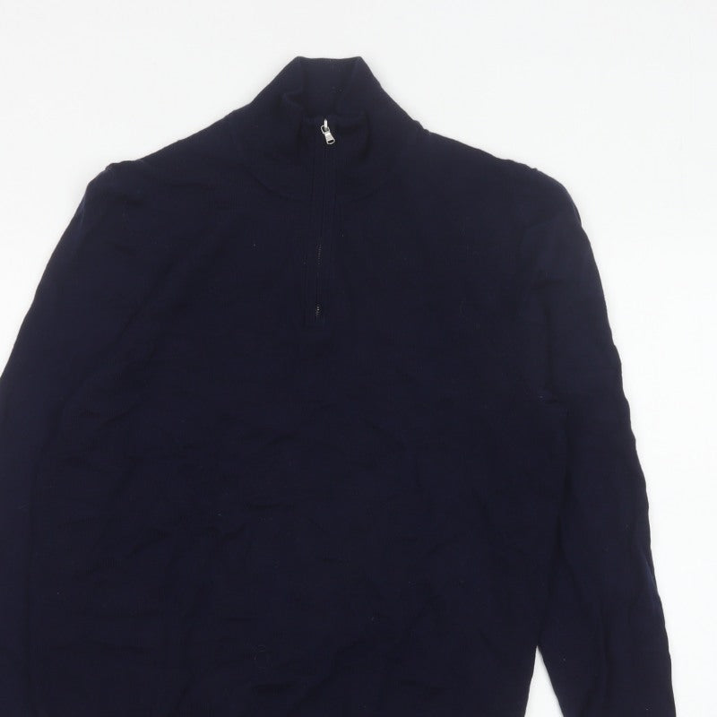 John Lewis & Partners Men's Blue L Merino Wool 1/4 Zip Jumper
