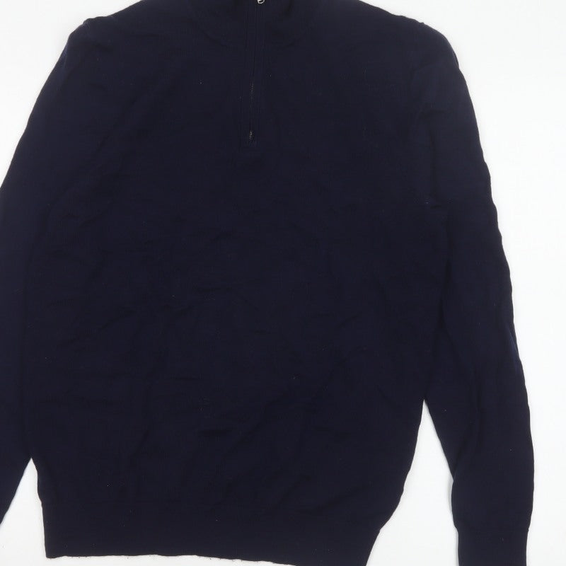 John Lewis & Partners Men's Blue L Merino Wool 1/4 Zip Jumper