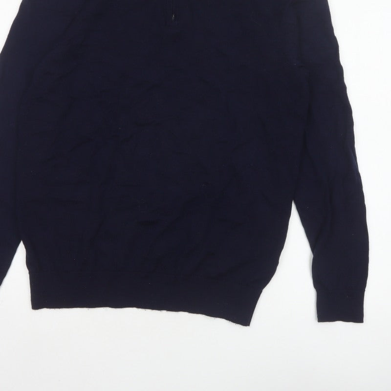 John Lewis & Partners Men's Blue L Merino Wool 1/4 Zip Jumper