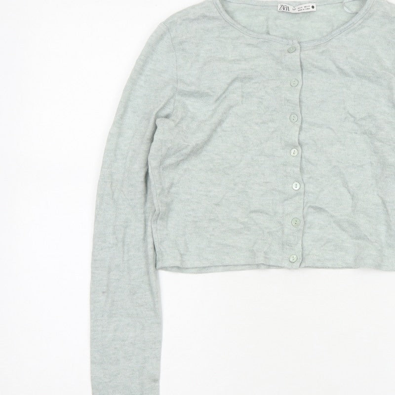 Zara Women Grey M Fine Knit Button Cardigan Long Sleeve