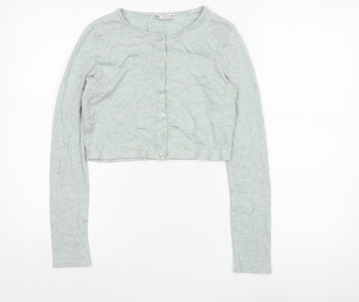 Zara Women Grey M Fine Knit Button Cardigan Long Sleeve