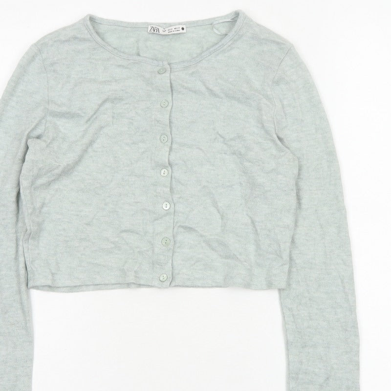 Zara Women Grey M Fine Knit Button Cardigan Long Sleeve