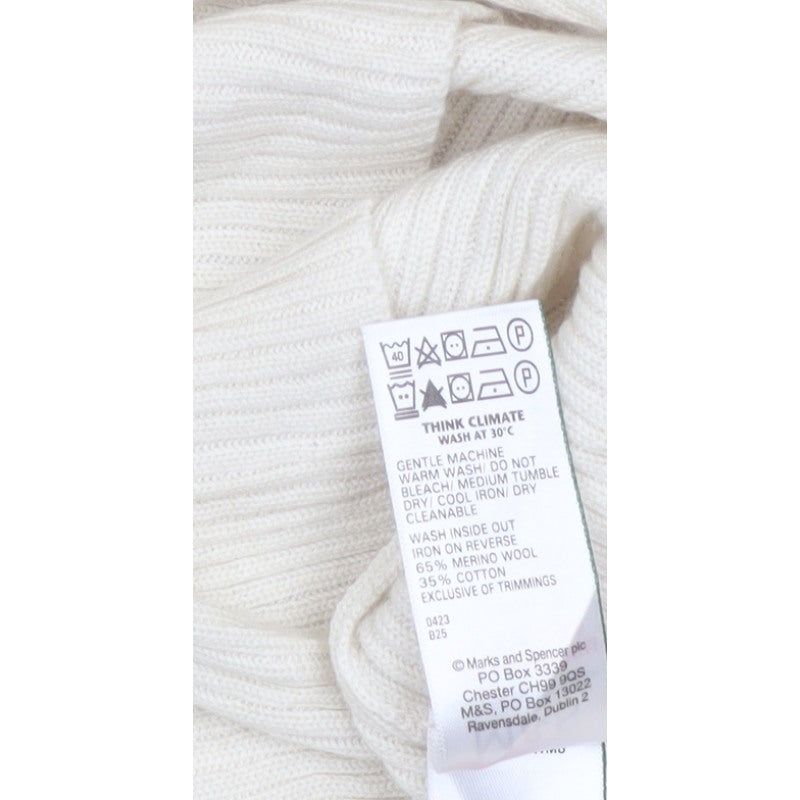 Marks and Spencer Women Ivory Size 6 Merino Blend High Neck Jumper