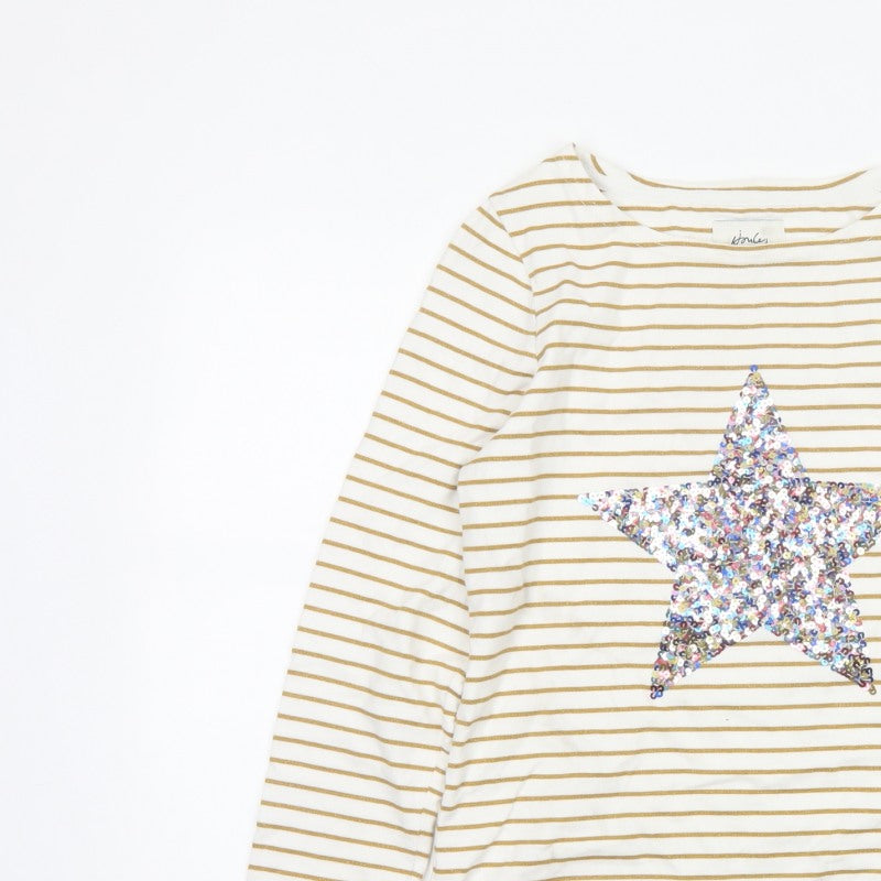 Joules Women Ivory Gold Stripe Sequin Star Long Sleeve T-Shirt UK 8