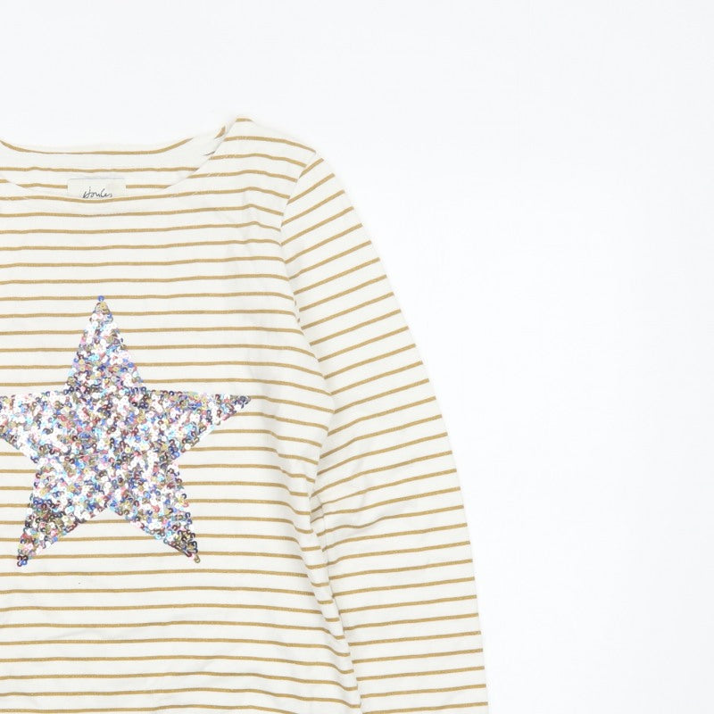Joules Women Ivory Gold Stripe Sequin Star Long Sleeve T-Shirt UK 8