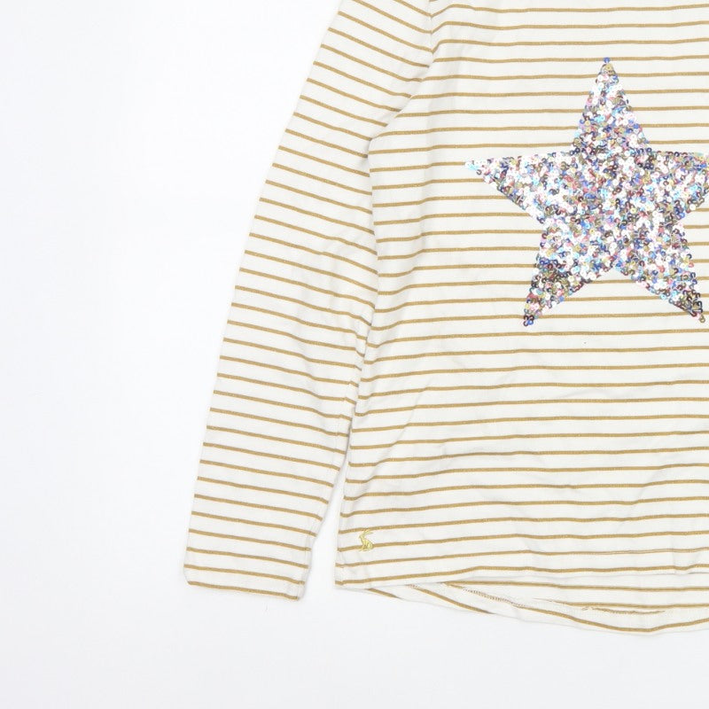 Joules Women Ivory Gold Stripe Sequin Star Long Sleeve T-Shirt UK 8