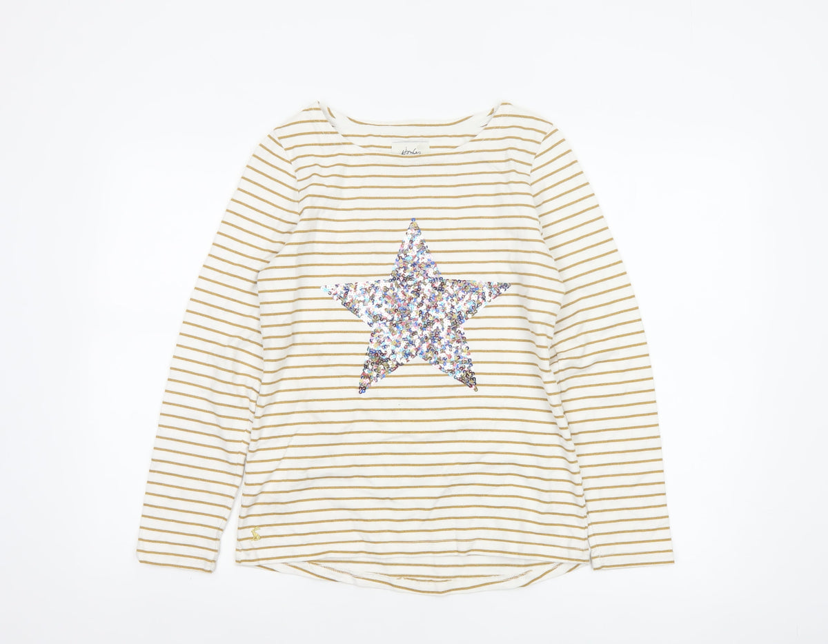 Joules Women Ivory Gold Stripe Sequin Star Long Sleeve T-Shirt UK 8