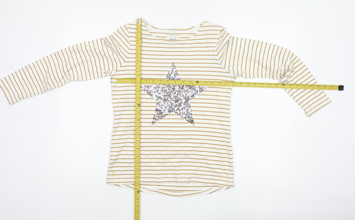 Joules Women Ivory Gold Stripe Sequin Star Long Sleeve T-Shirt UK 8