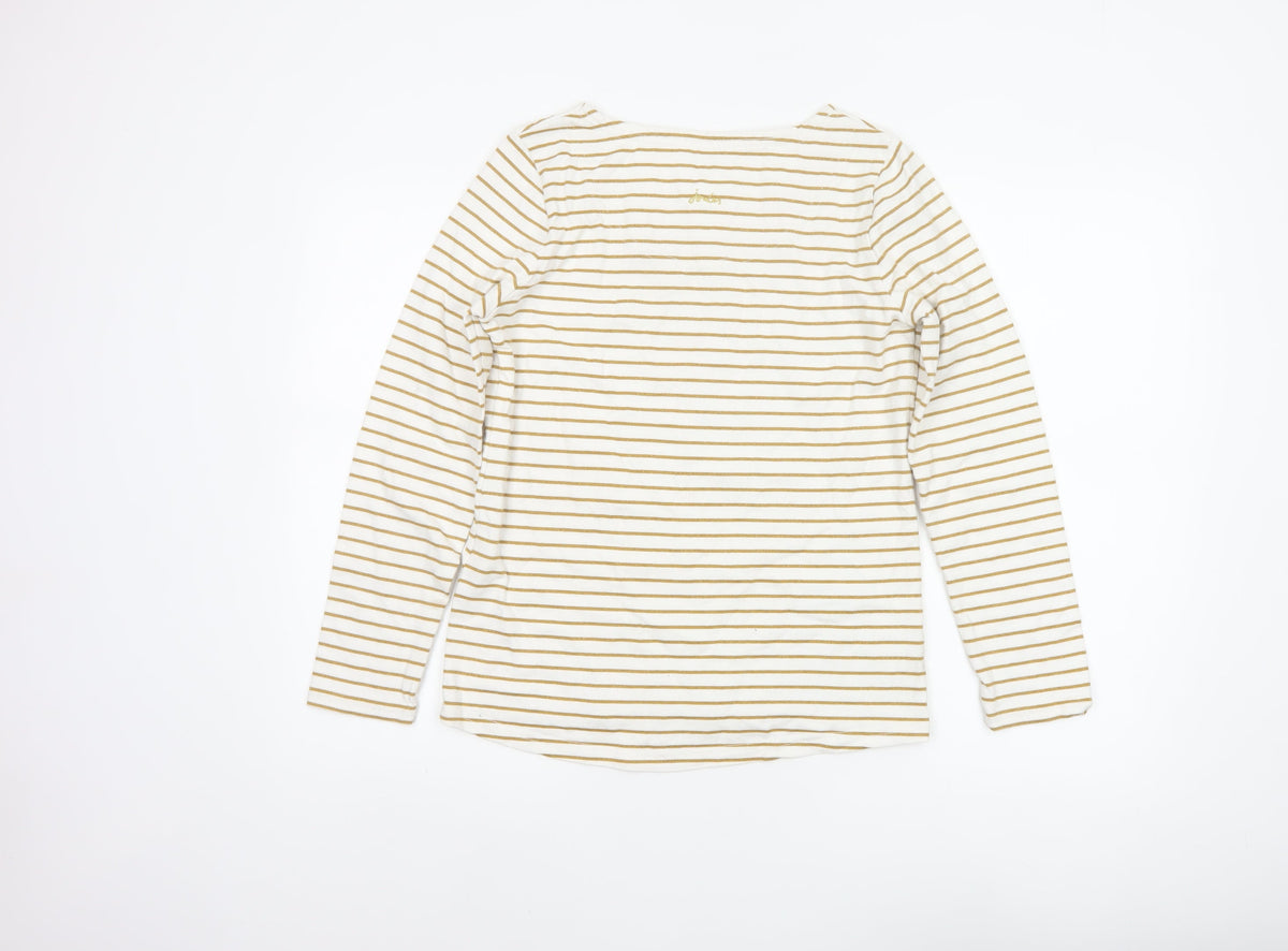 Joules Women Ivory Gold Stripe Sequin Star Long Sleeve T-Shirt UK 8