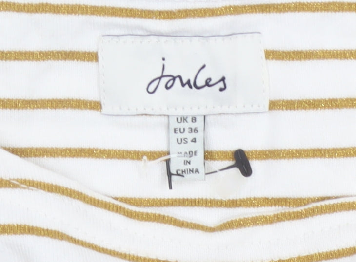 Joules Women Ivory Gold Stripe Sequin Star Long Sleeve T-Shirt UK 8