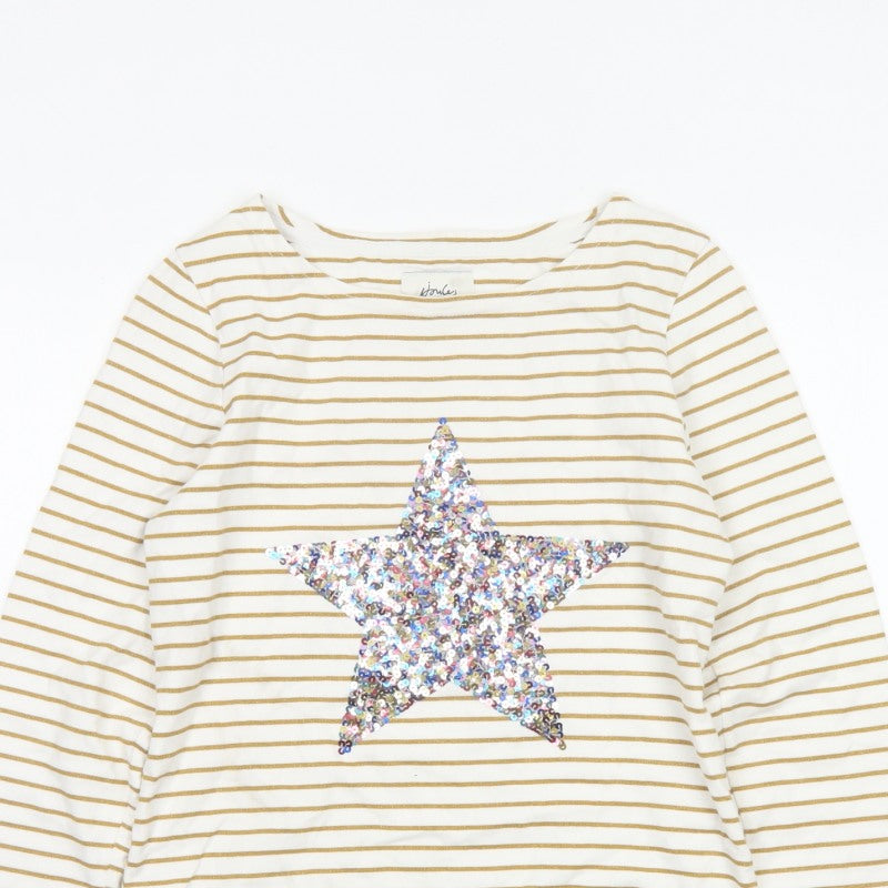 Joules Women Ivory Gold Stripe Sequin Star Long Sleeve T-Shirt UK 8