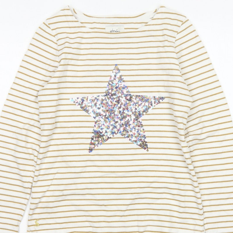 Joules Women Ivory Gold Stripe Sequin Star Long Sleeve T-Shirt UK 8