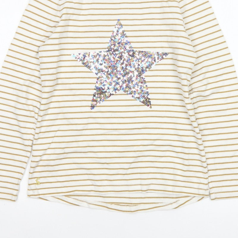 Joules Women Ivory Gold Stripe Sequin Star Long Sleeve T-Shirt UK 8