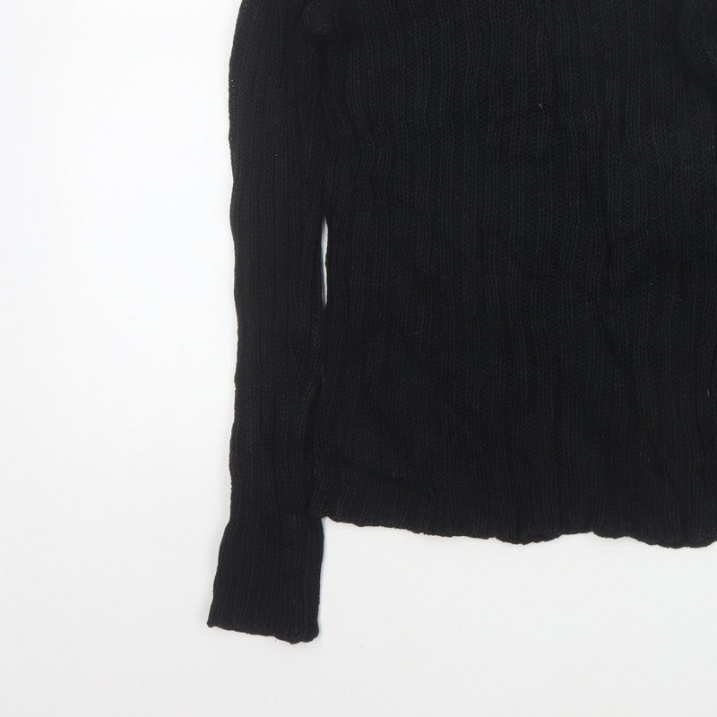 Massimo Dutti Women Black M Cable Knit Roll Neck Cotton Jumper