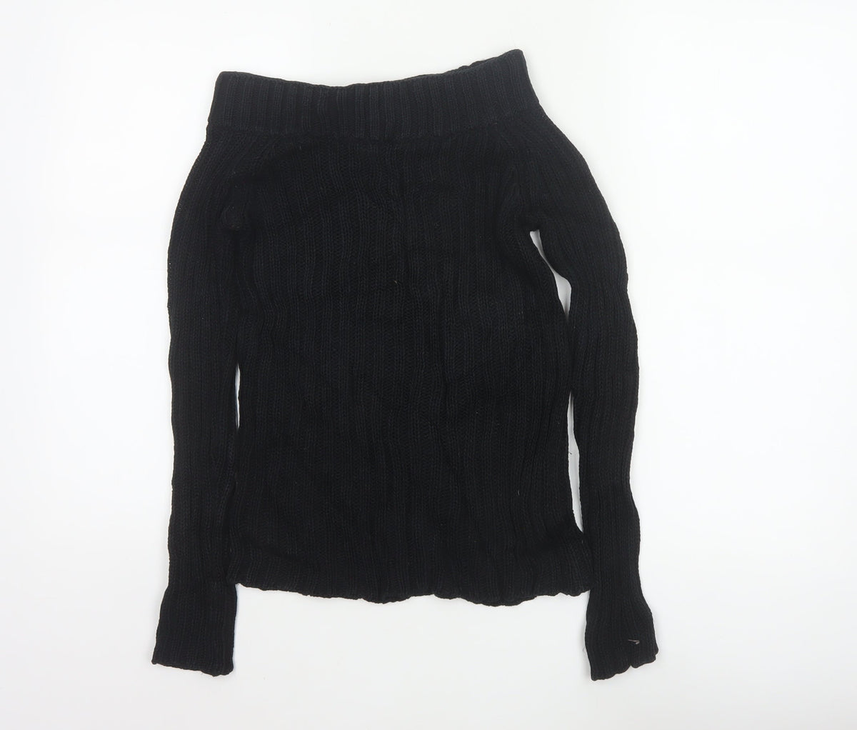 Massimo Dutti Women Black M Cable Knit Roll Neck Cotton Jumper