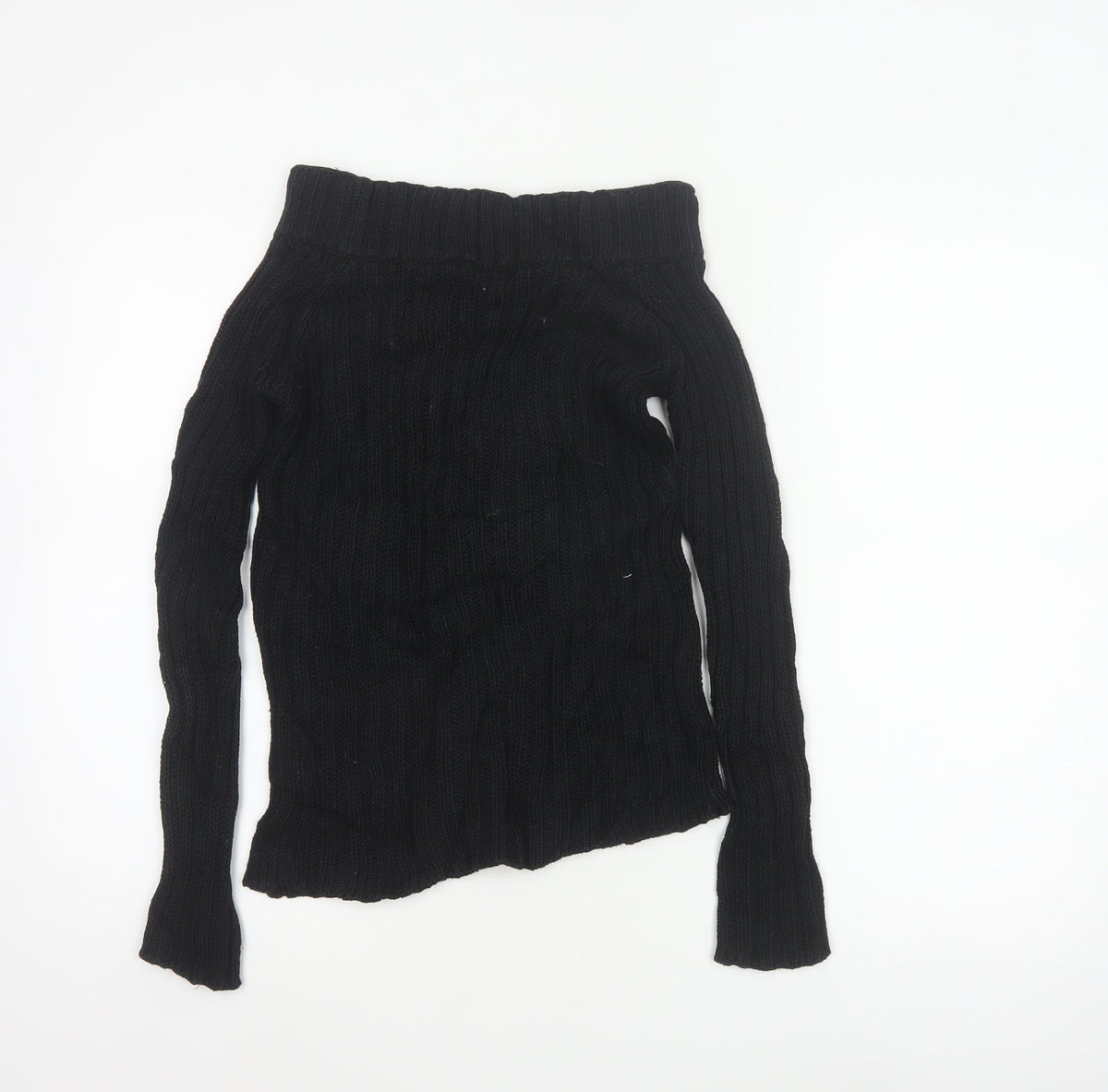Massimo Dutti Women Black M Cable Knit Roll Neck Cotton Jumper