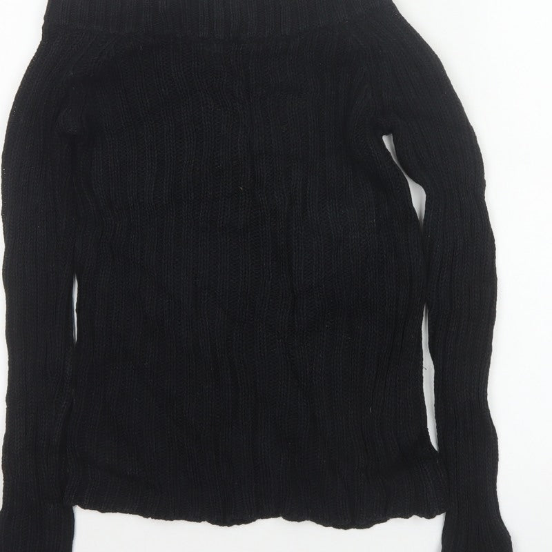 Massimo Dutti Women Black M Cable Knit Roll Neck Cotton Jumper